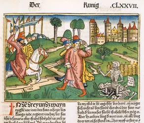 2 Reyes 13:21 Milagro de la tumba de Eliseo, de la Biblia de Núremberg (Biblia Sacra Germanaica)